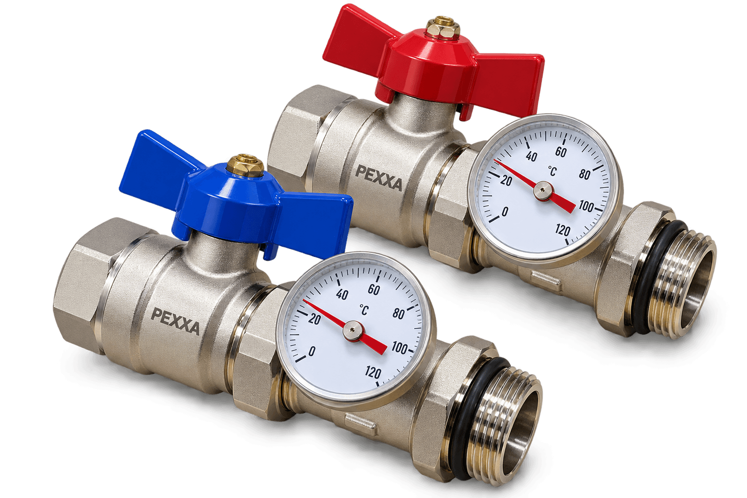 Pexxafloor® Ball valve set 4/4"M union Red/Blue - 1